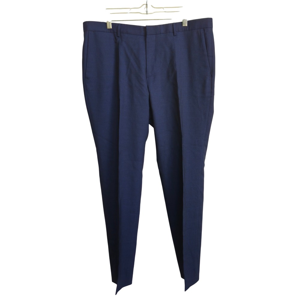 HUGO BOSS Navy Blue 100% Virgin Wool Flat Front Dress Pants Trousers 37x31.5